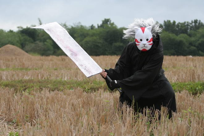 cosplay idea costume anbu mask cloak kunai wig naruto konoha ninja xtian mack shinobi japan anime Bulacan rice field giant sword moon cleaver higurashi billhook machete fireworks camera effects shutter flash delayed new year 2013