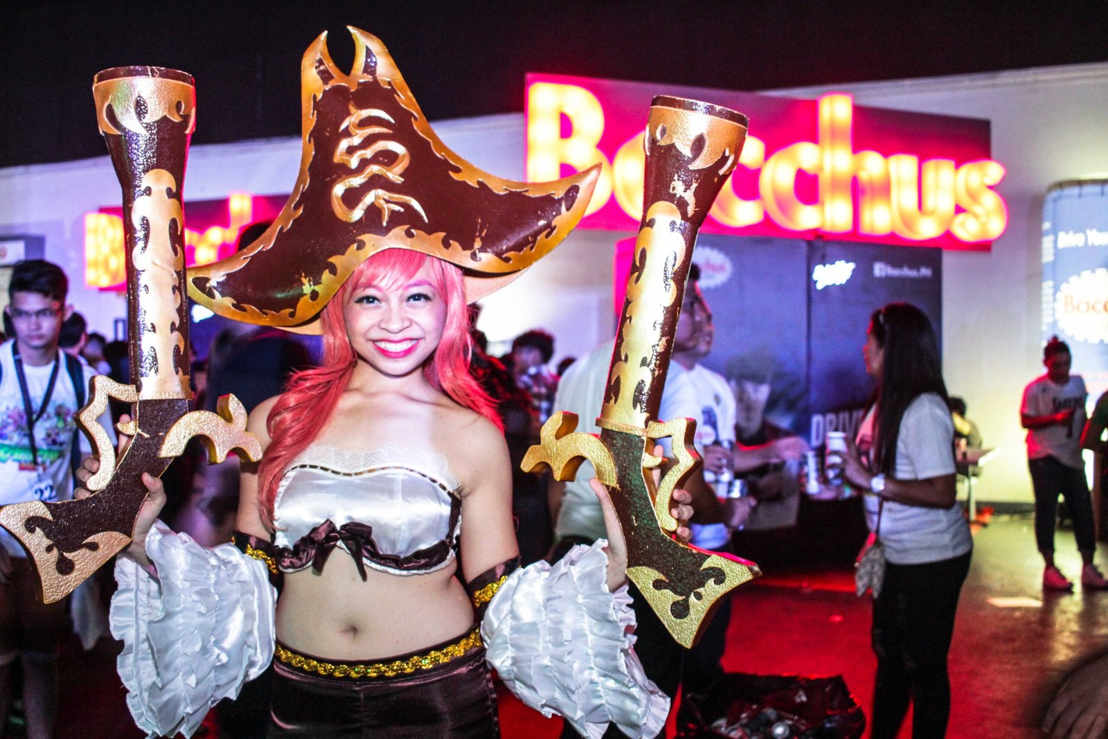 a cosplayer at the Bacchus booth